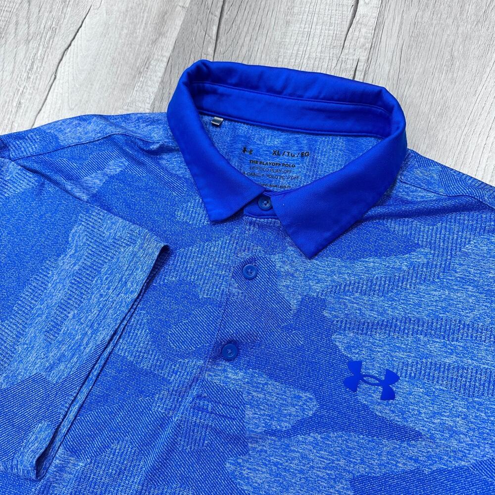 Under Armour Playoff Polo Shirt Mens XL Blue Camo Jacquard Performance Golf
